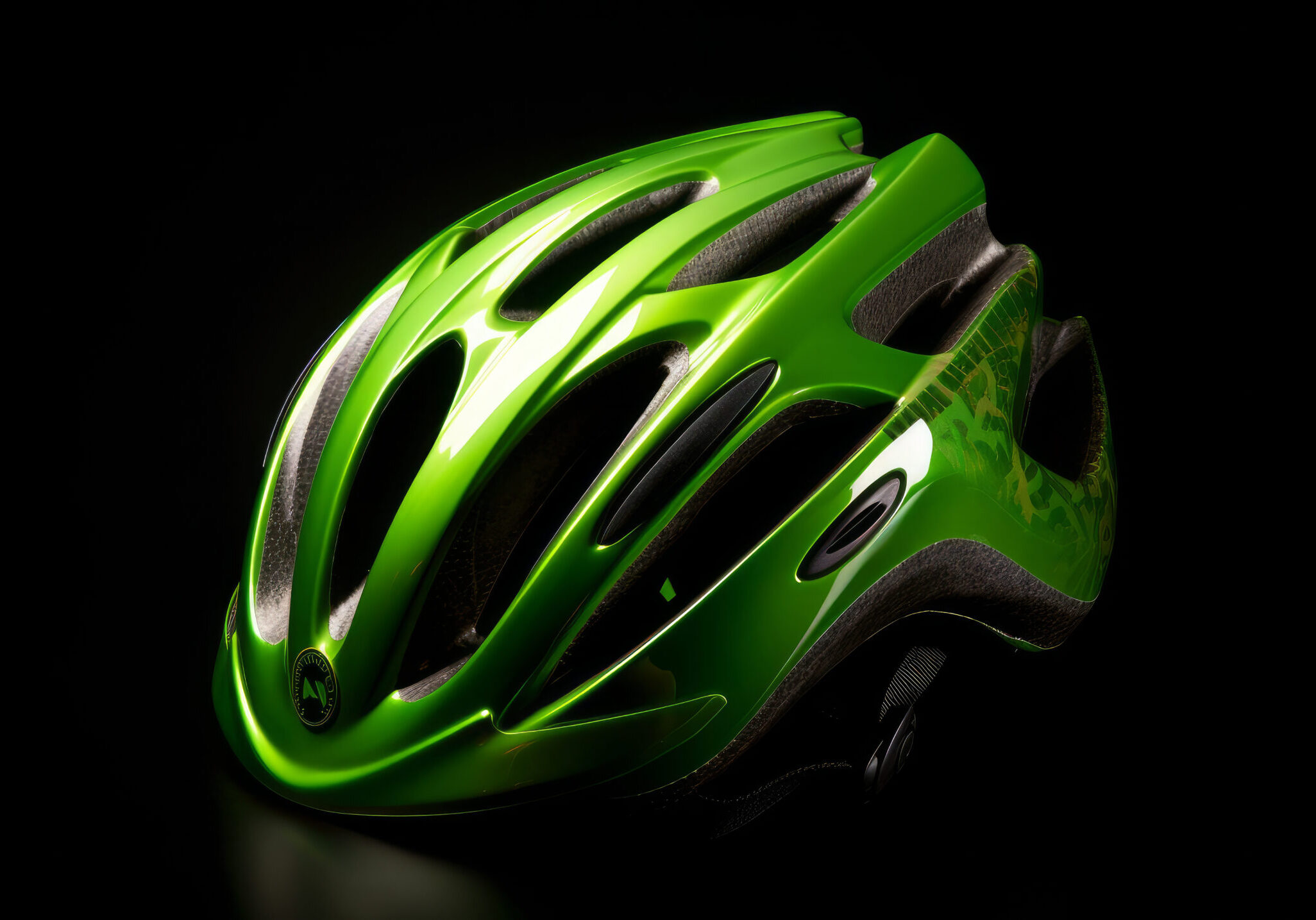 Green bicycle helmet. Illustration Generative AI